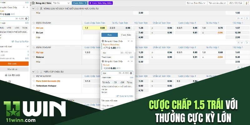 Cược chấp 1.5 trái với thưởng cực kỳ lớn