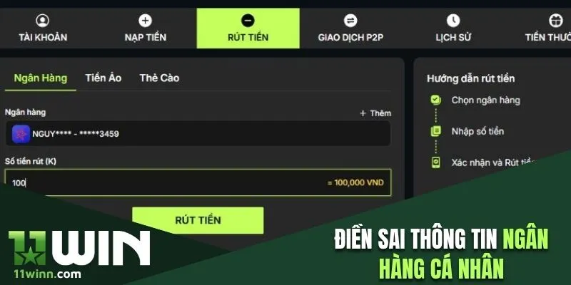 Điền sai thông tin ngân hàng đích của người nhận