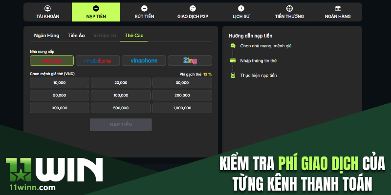 Kiểm tra phí giao dịch cụ thể của từng kênh thanh toán